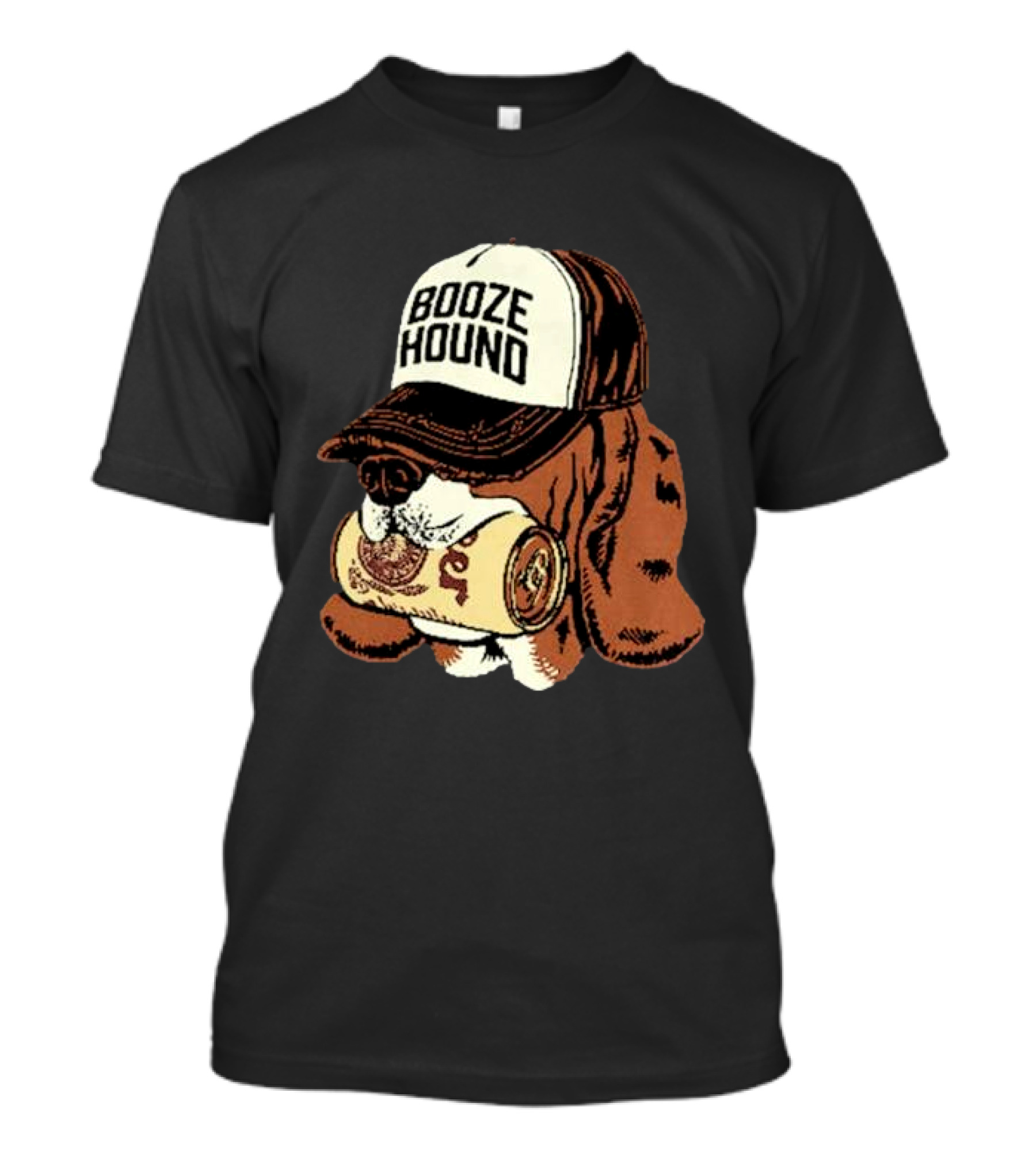 Booze Hound Dog Wearing Cap Holding Beer Can T-Shirt