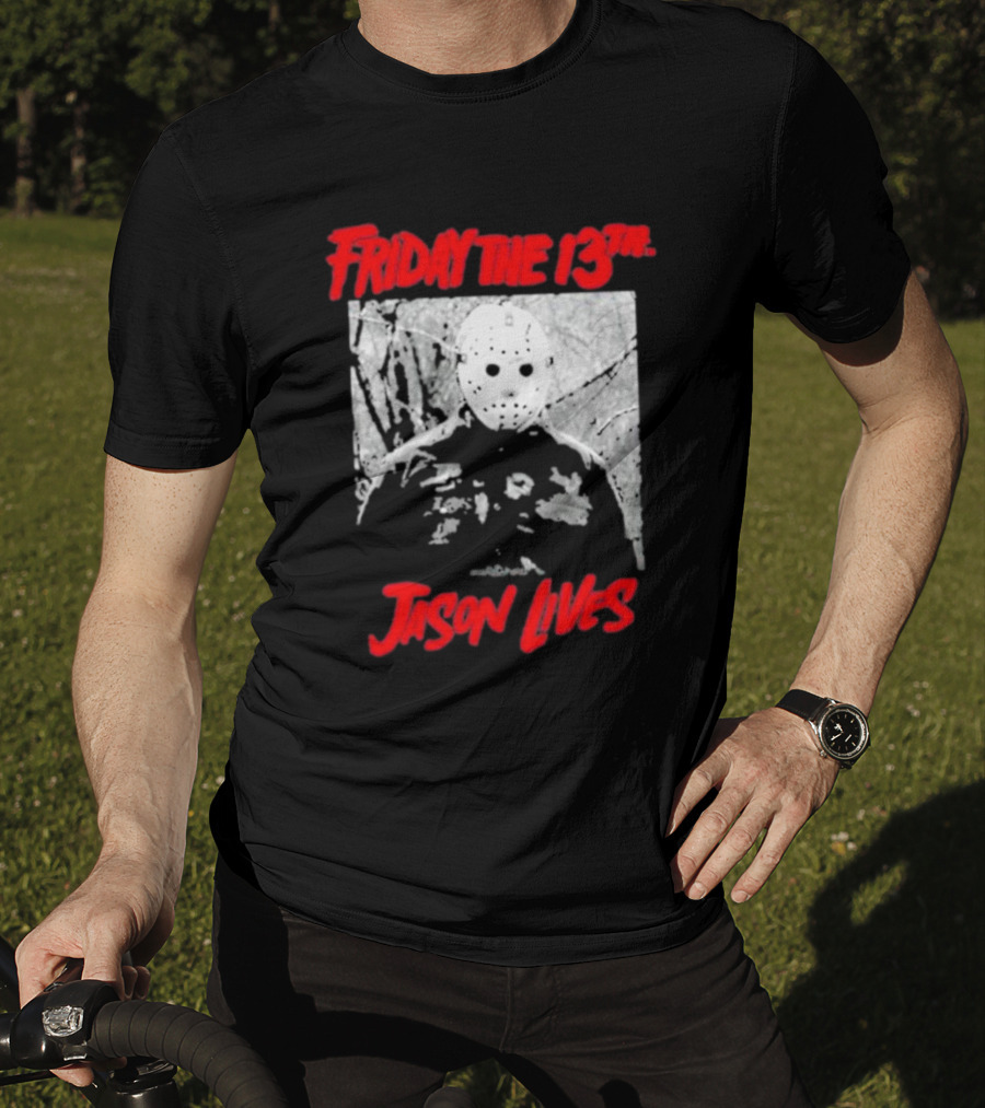 Friday The 13Th Jason Lives Masked Horror Icon Forest Scene T-Shirt