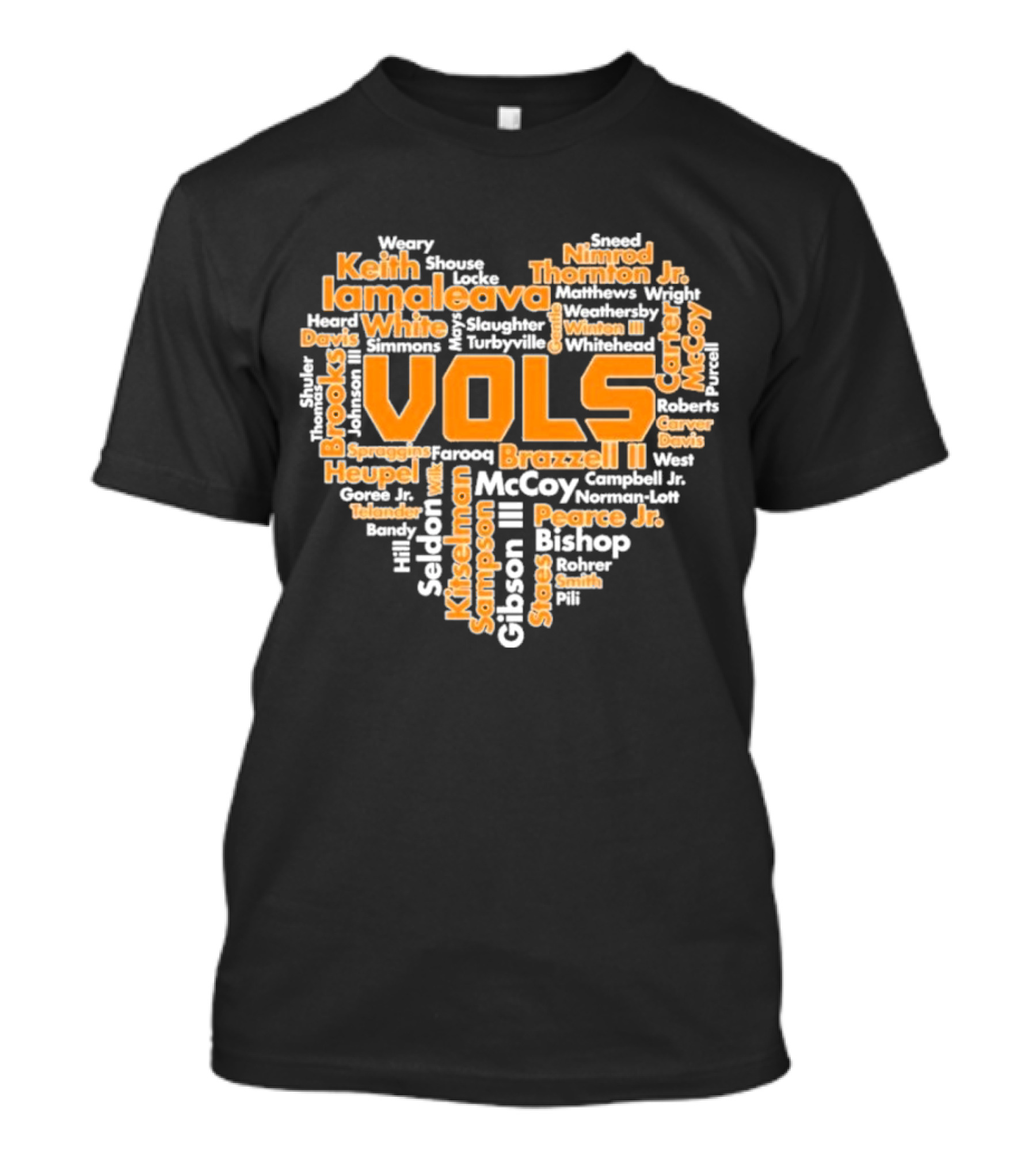 Tennessee Volunteers VOLS Heart Shaped Word Art Featuring Names T-Shirt