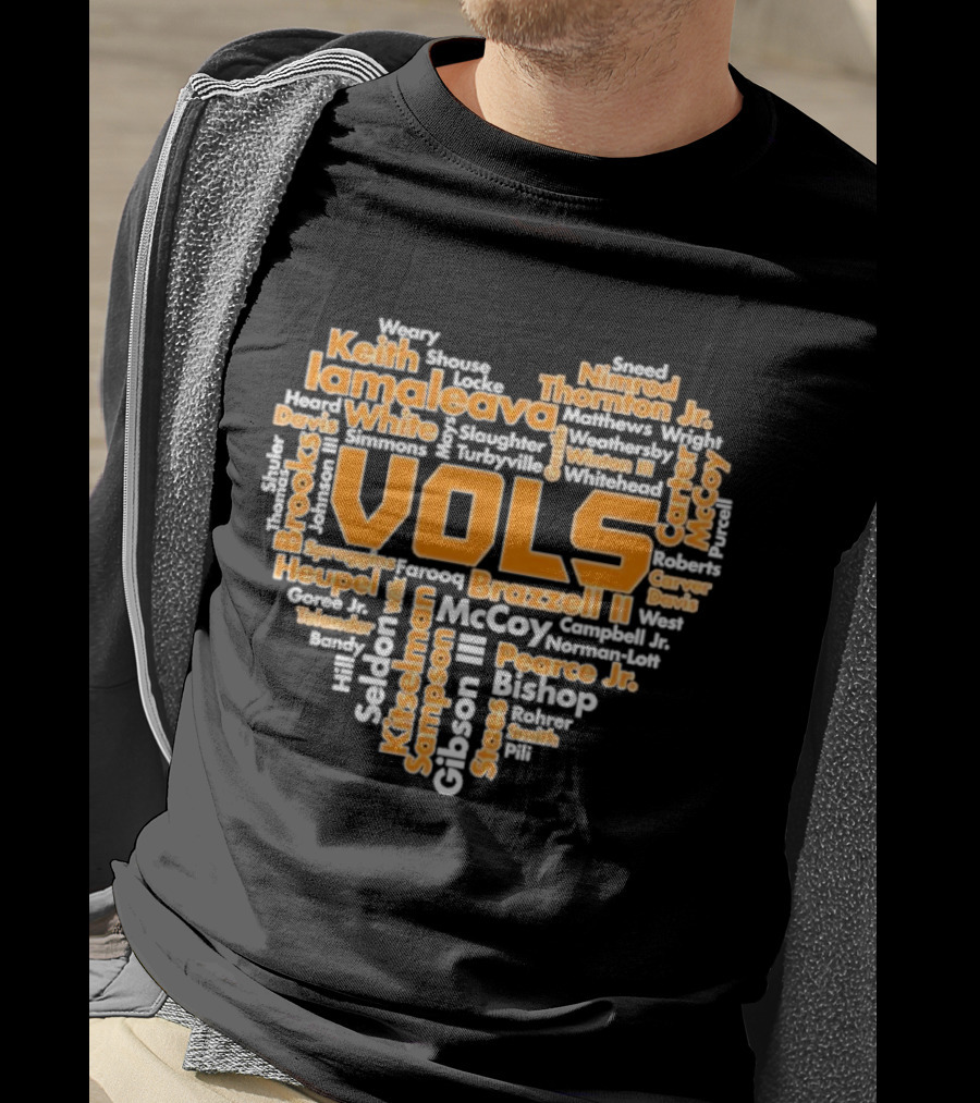 Tennessee Volunteers VOLS Heart Shaped Word Art Featuring Names T-Shirt
