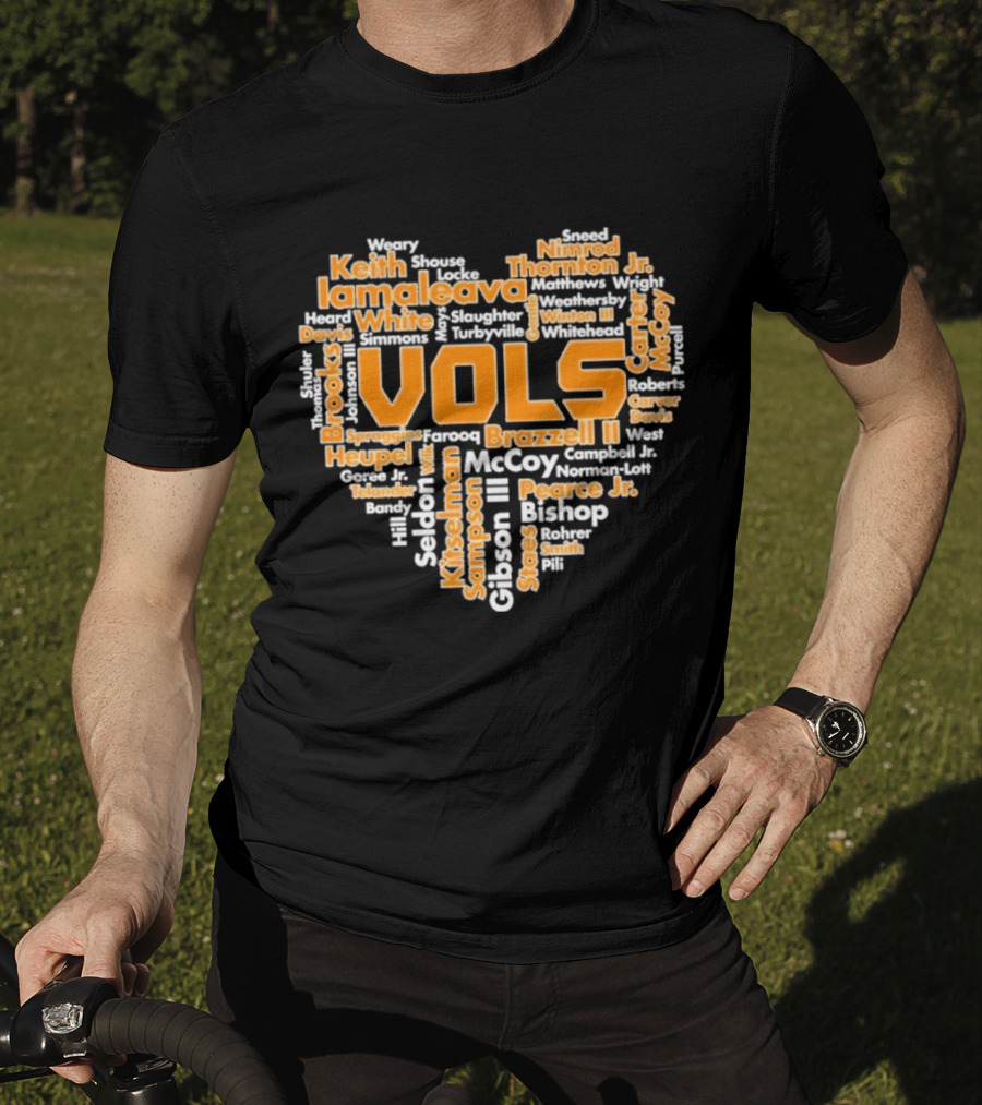 Tennessee Volunteers VOLS Heart Shaped Word Art Featuring Names T-Shirt