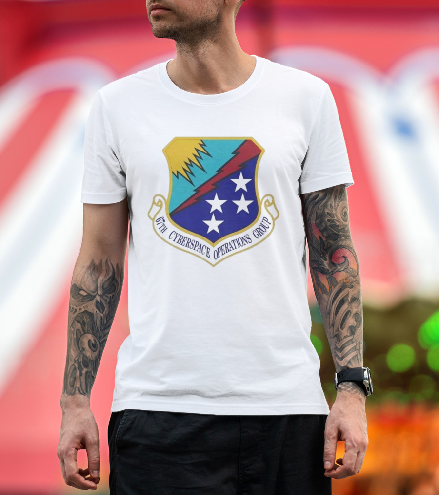 67th Cyberspace Operations Group Emblem with Stars and Lightning Bolt T-Shirt