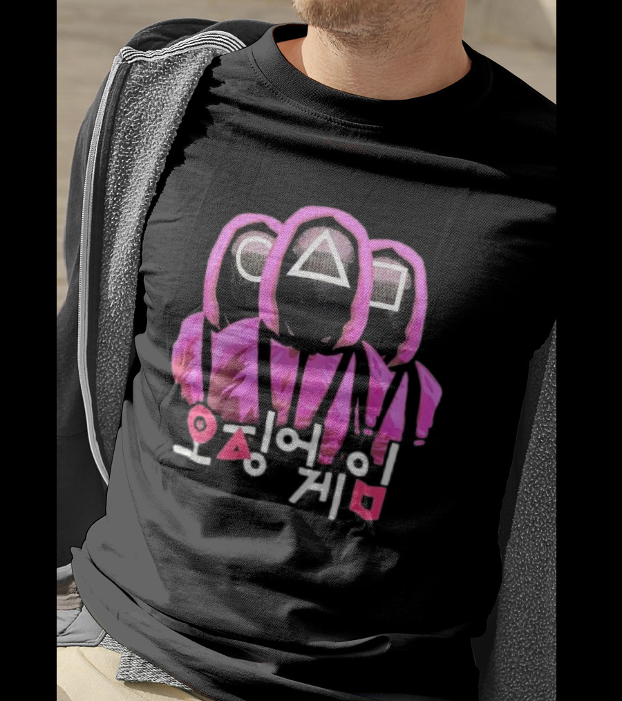 Squid Game Masked Guards Symbols Korean Text Netflix Series Promo T-Shirt
