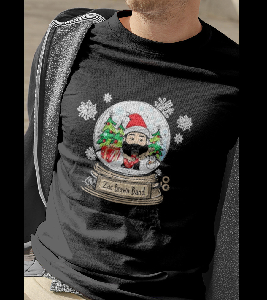 Zac Brown Band Festive Snow Globe With Santa And Christmas Trees T-Shirt