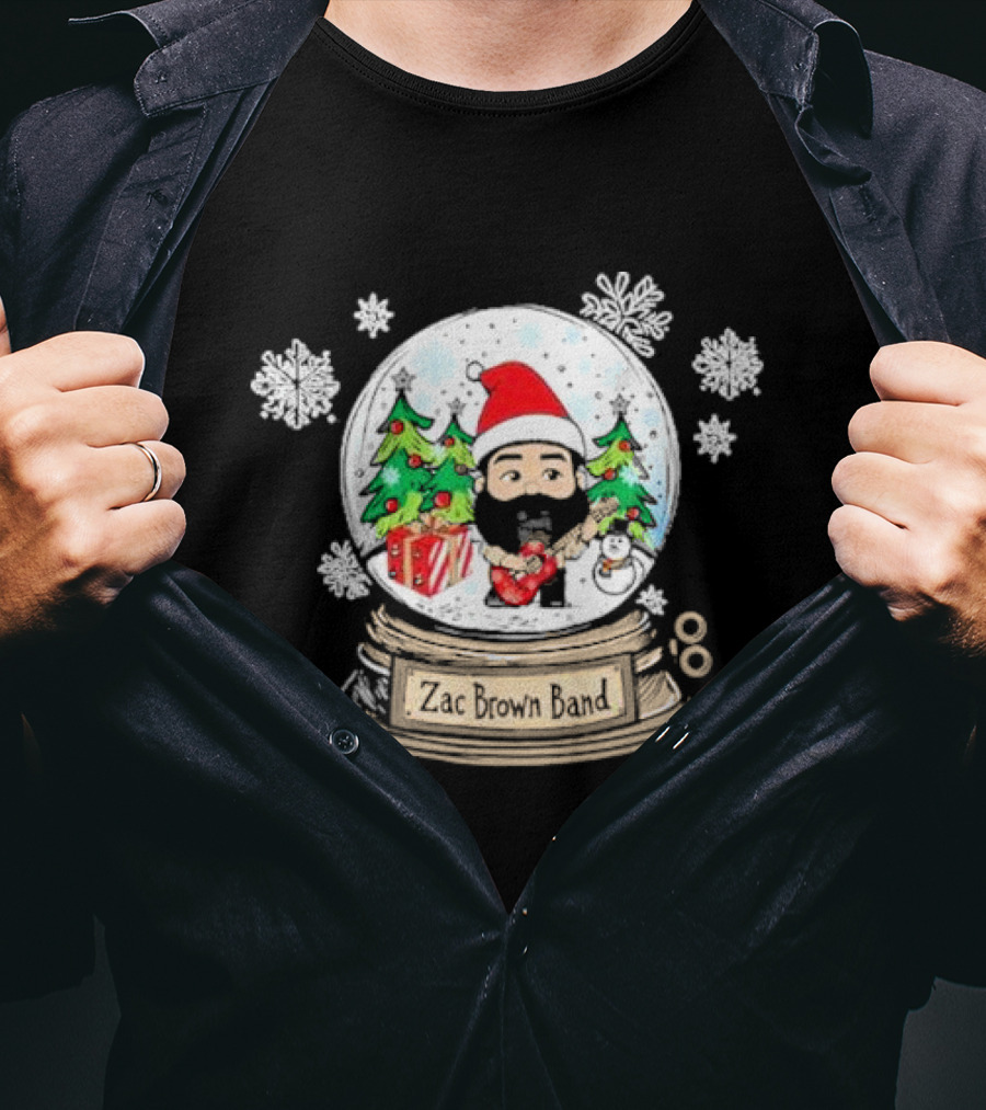 Zac Brown Band Festive Snow Globe With Santa And Christmas Trees T-Shirt