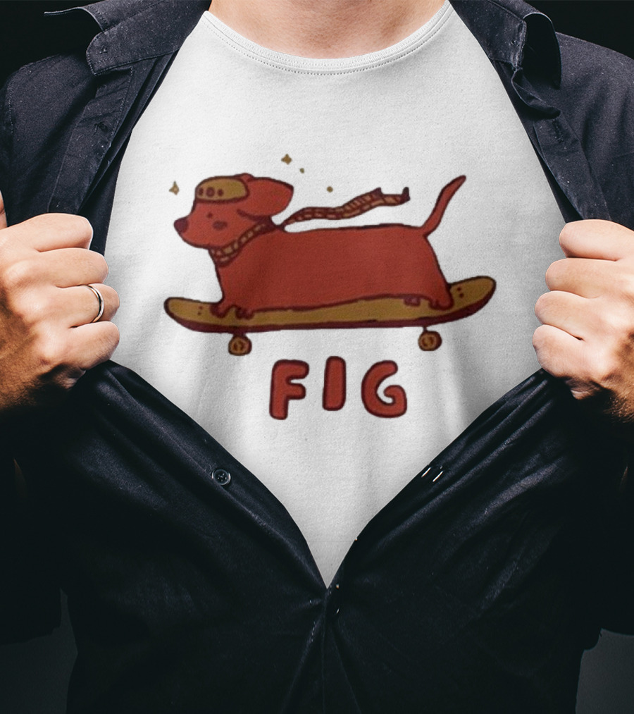 FIG Woof Skateboarding Dog With Hat And Scarf T-Shirt