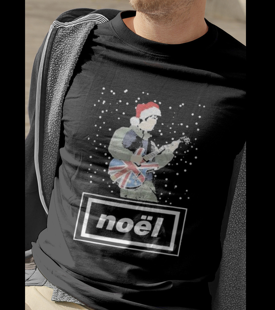 Oasis Noel Christmas Santa Guitar Union Jack T-Shirt