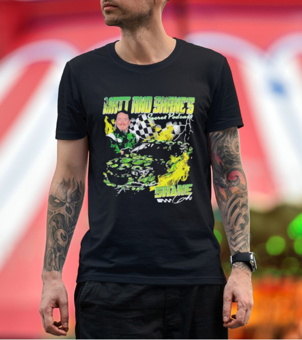 Premium T-Shirt: Matt And Shane's Secret Podcast Racing Theme with Flames and Checkered Flag T-Shirt Matt And Shane's Secret Podcast Racing Theme with Flames and Checkered Flag T-Shirt