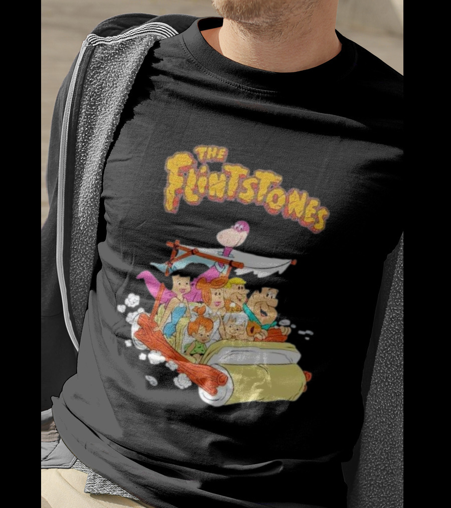 The Flintstones Family Adventure In Iconic Prehistoric Car T-Shirt