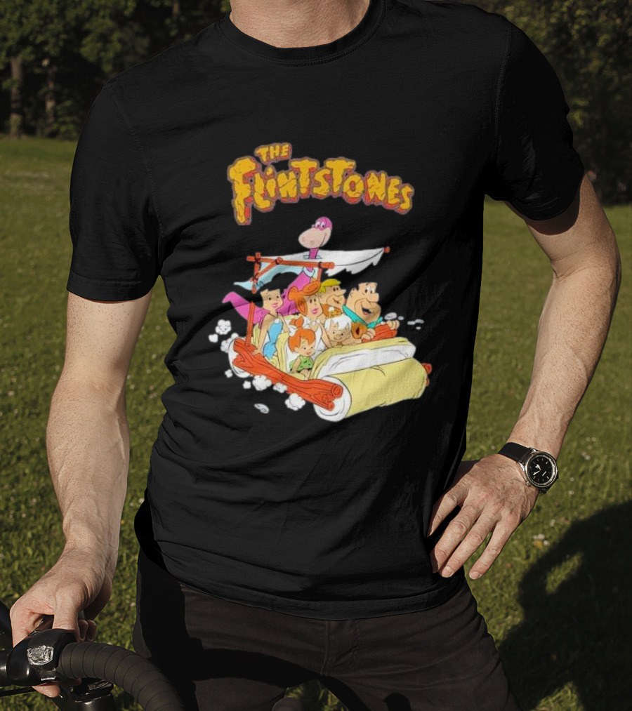 The Flintstones Family Adventure In Iconic Prehistoric Car T-Shirt