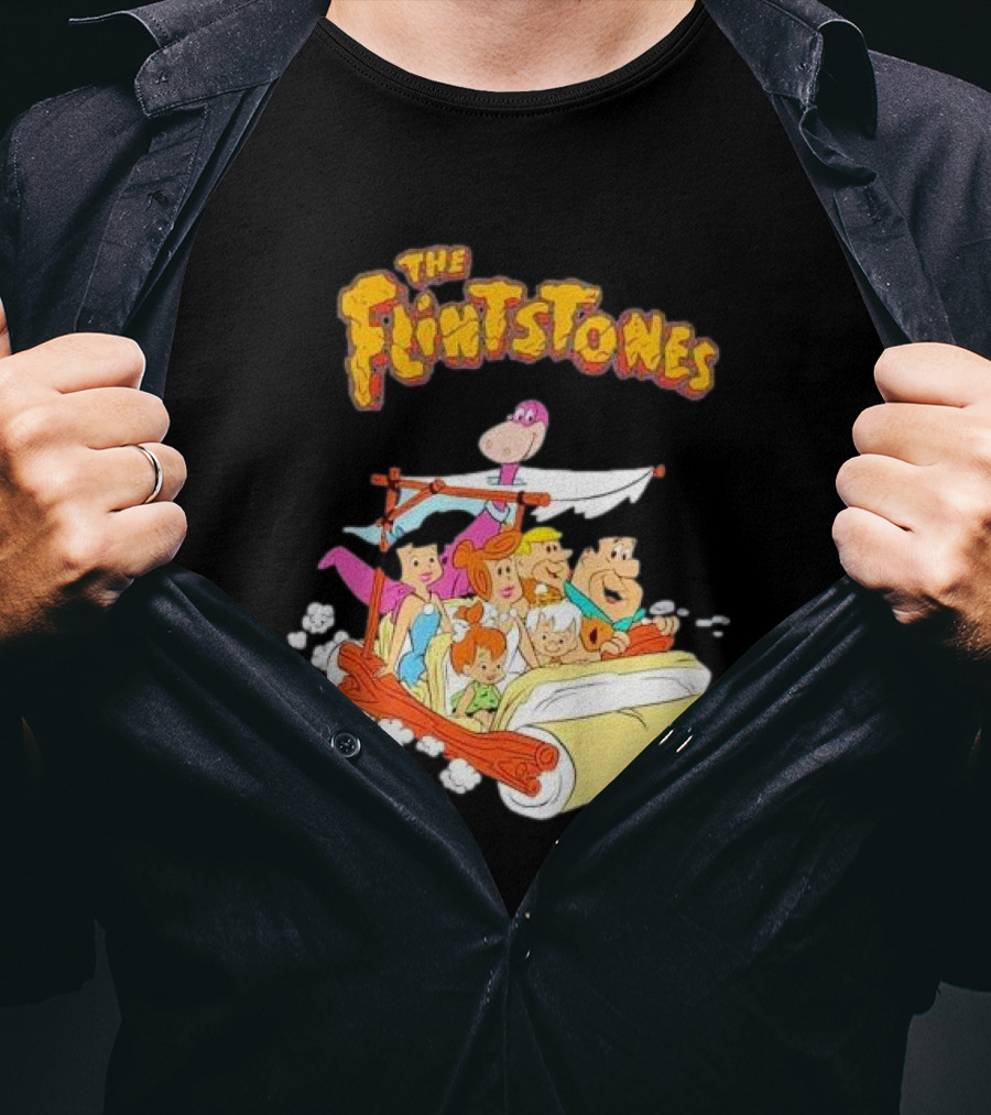 The Flintstones Family Adventure In Iconic Prehistoric Car T-Shirt