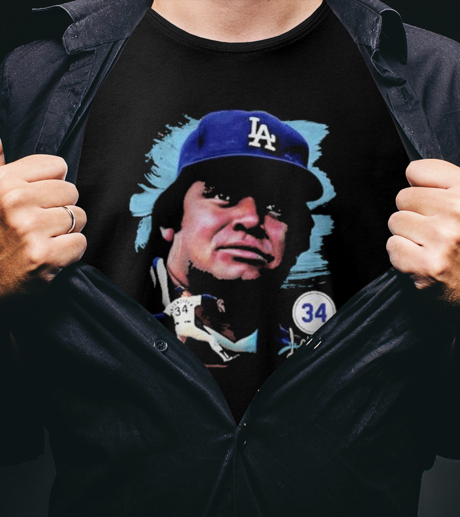 Fernando Valenzuela Los Angeles Dodgers Number 34 Signature T-Shirt