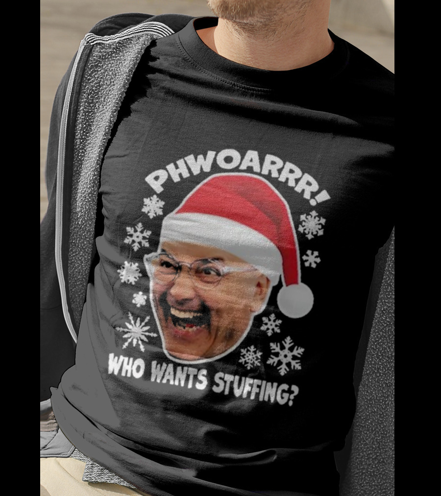 Phwoarrr Gregg Wallace Who Wants Stuffing Snowflakes Santa Hat T-Shirt
