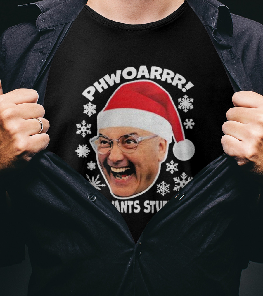 Phwoarrr Gregg Wallace Who Wants Stuffing Snowflakes Santa Hat T-Shirt