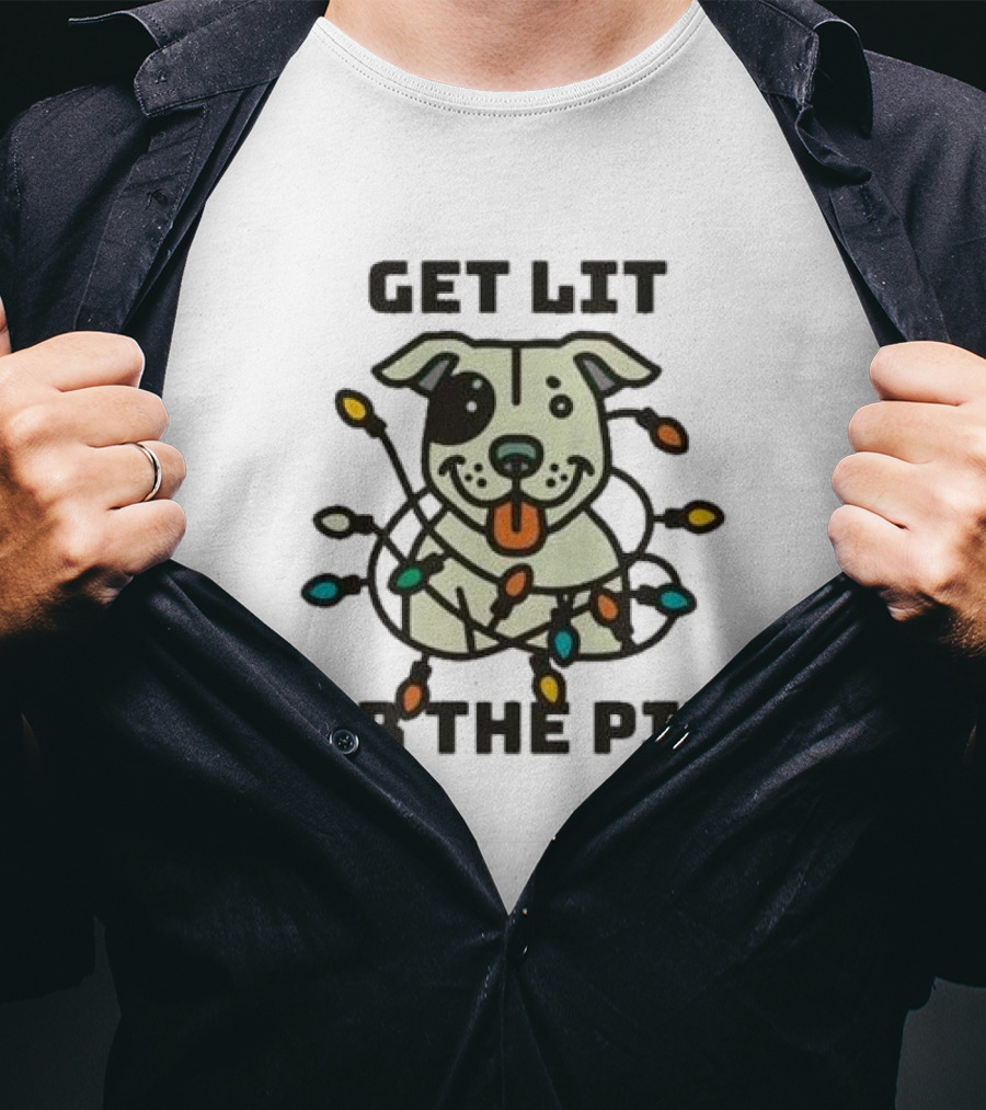 Get Lit For The Pits Holiday Fundraiser With Festive Dog And Colorful Lights T-Shirt