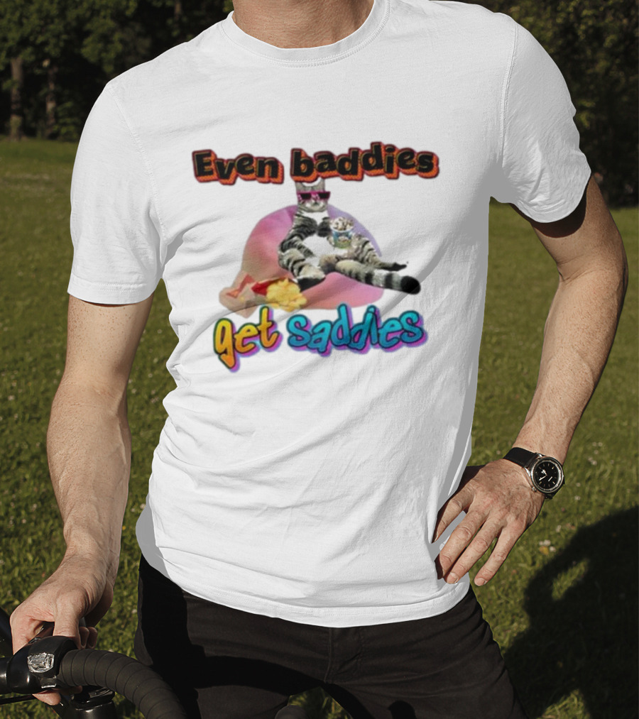 Even Baddies Get Saddies Cat Potato Chips Funny Ryan Primer T-Shirt