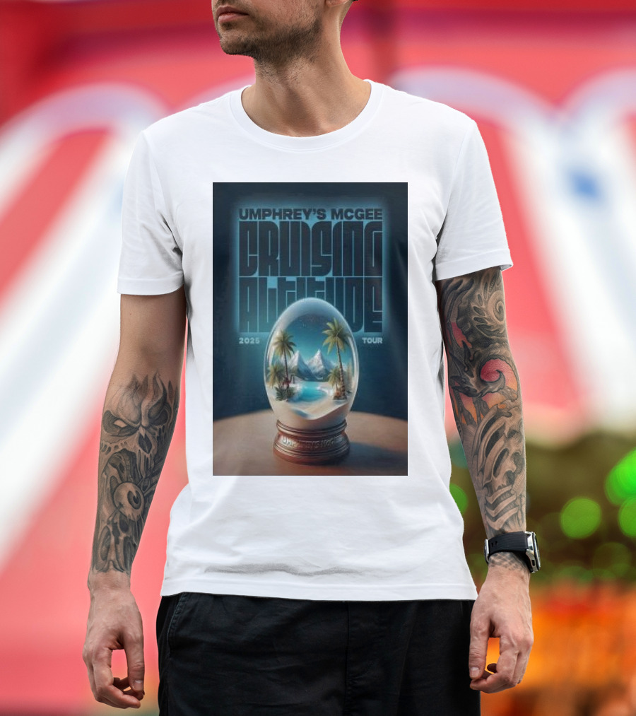 Umphrey’s McGee Cruising Altitude 2025 Tour Palm Landscape Globe T-Shirt