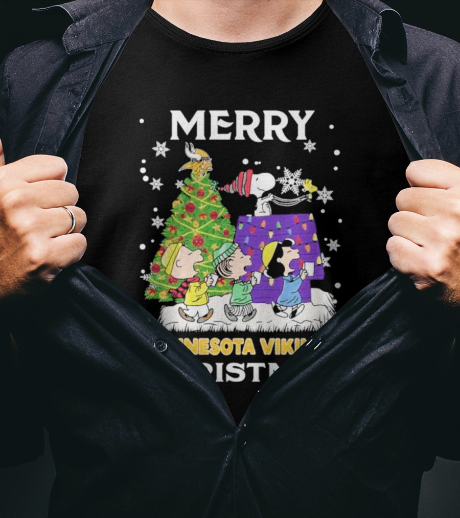 Merry Minnesota Vikings Christmas Snoopy Team Celebration T-Shirt