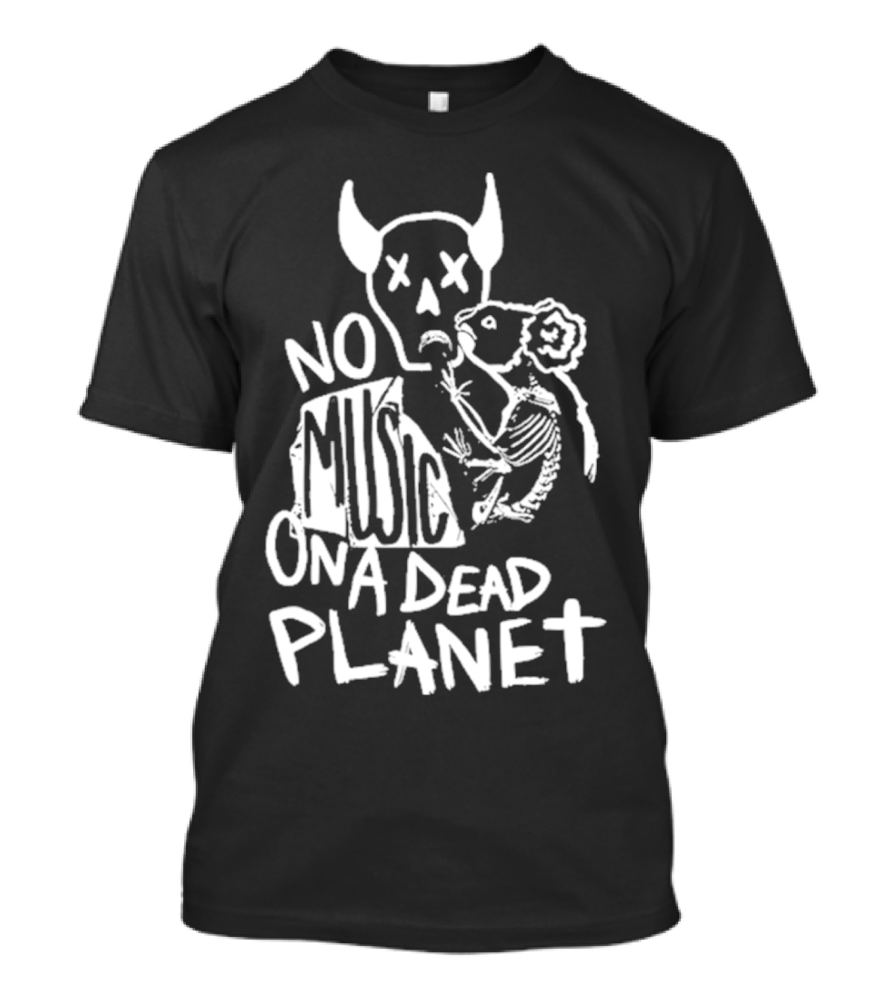 No Music On A Dead Planet Skull Demon And Skeleton Rat T-Shirt