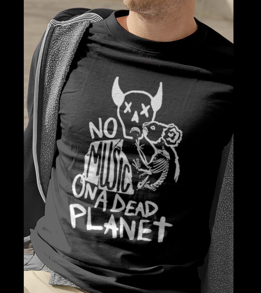 No Music On A Dead Planet Skull Demon And Skeleton Rat T-Shirt