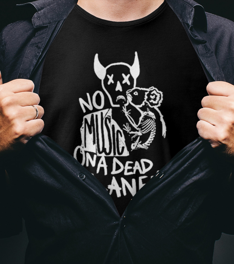 No Music On A Dead Planet Skull Demon And Skeleton Rat T-Shirt