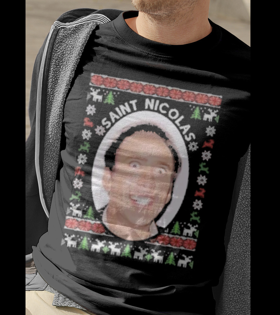 Saint Nicolas Cage Ugly Christmas Sweater T-Shirt