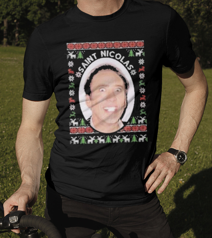 Saint Nicolas Cage Ugly Christmas Sweater T-Shirt
