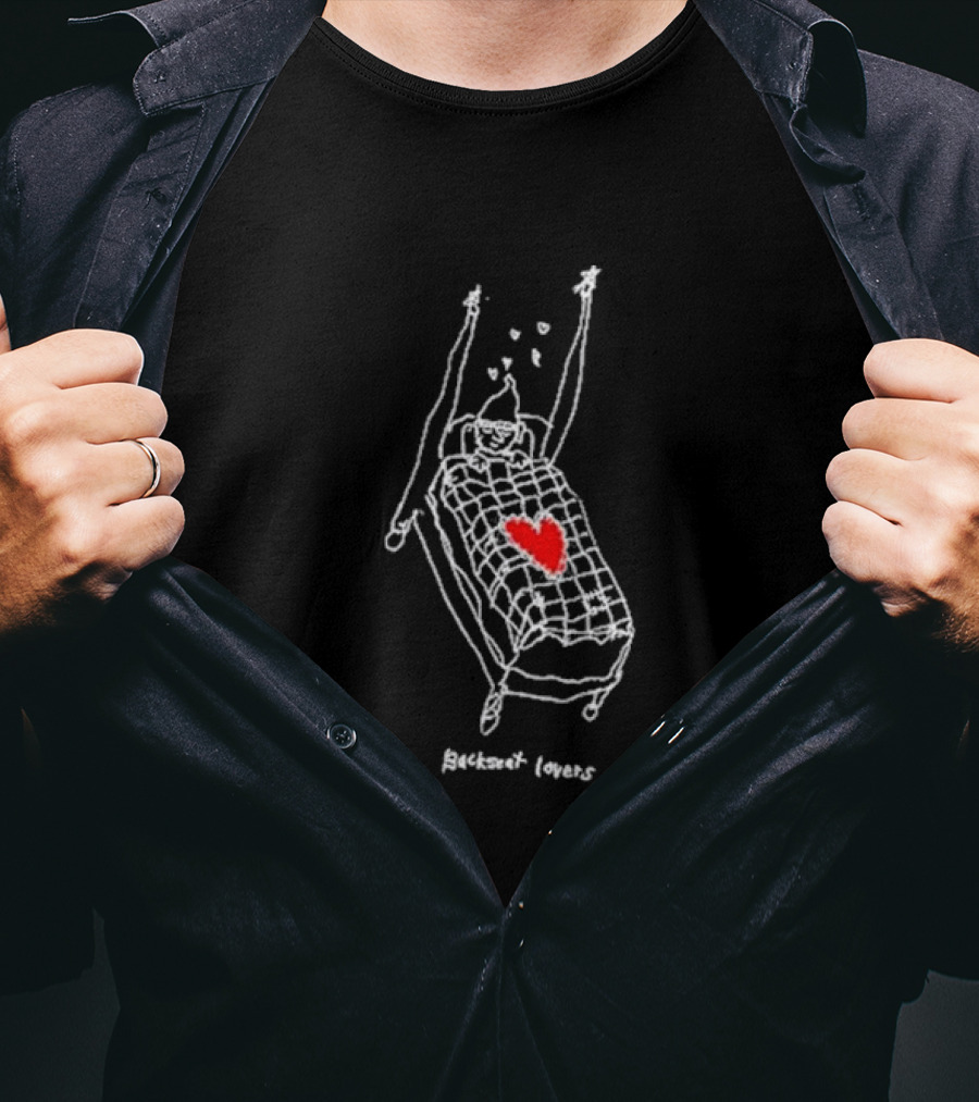 Backseat Lovers Gnome Bed Sketch With Heart And Hearts T-Shirt