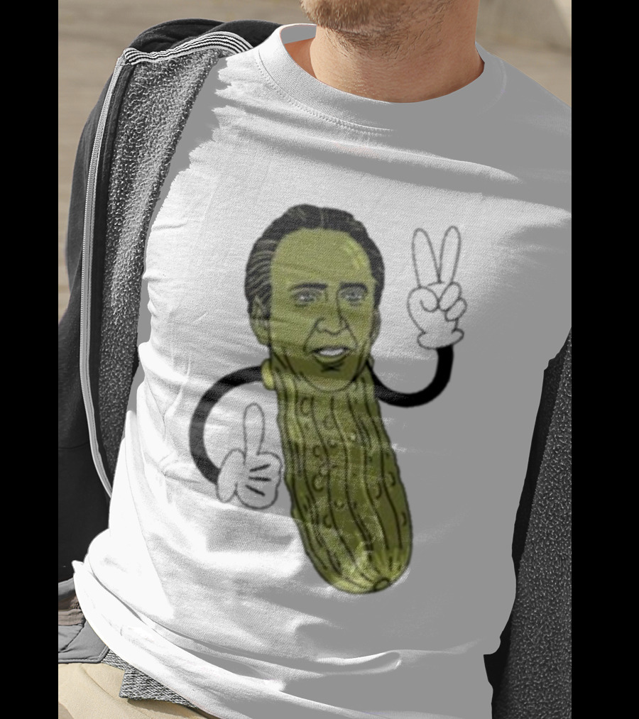 Picolas Cage Nick Cage Pickle Character With Peace Sign Christmas T-Shirt