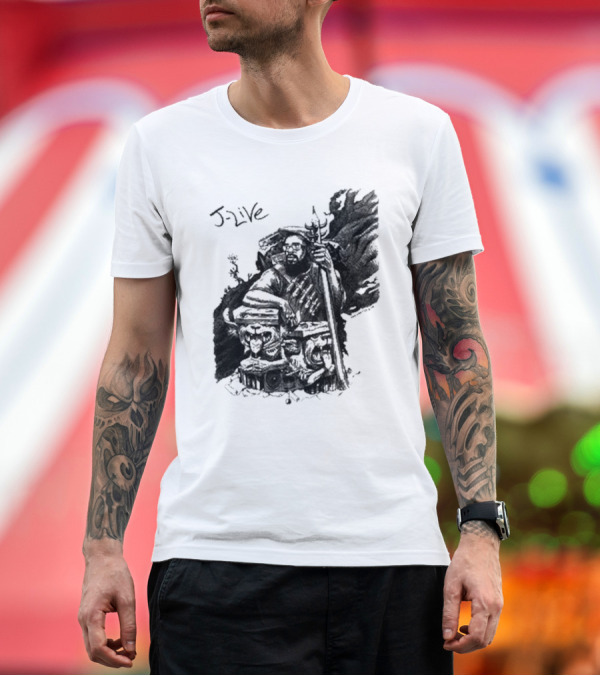 Premium T-Shirt: J-Live Realjlive Dan Lish Artwork Featuring Mythical Figures and Detailed T-Shirt J-Live Realjlive Dan Lish Artwork Featuring Mythical Figures and Detailed T-Shirt