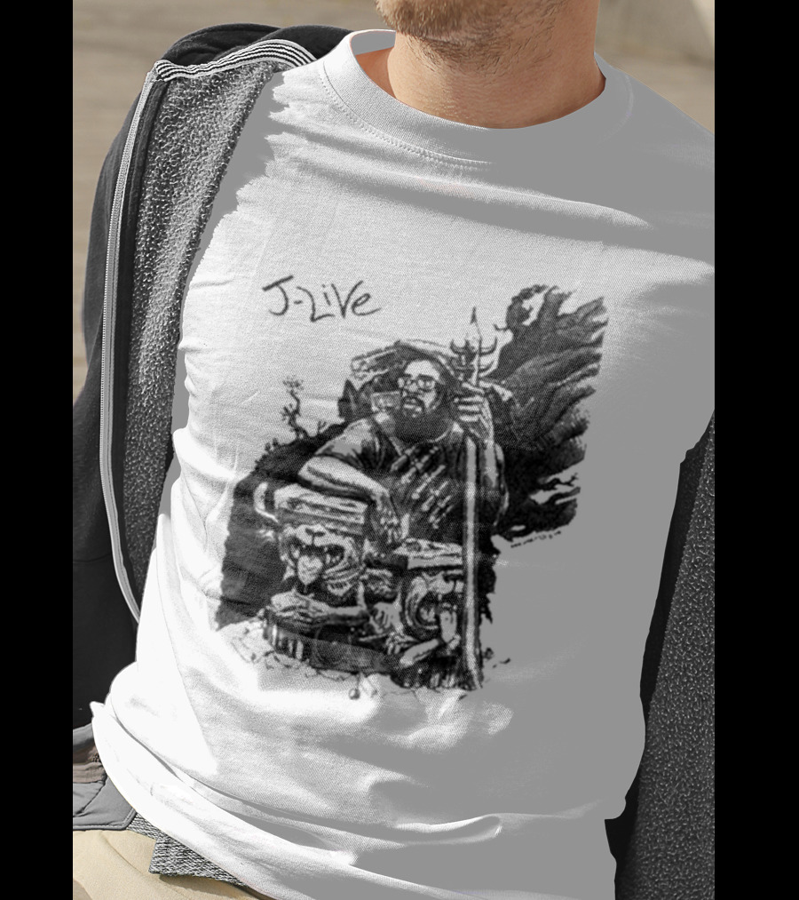 J-Live Realjlive Dan Lish Artwork Featuring Mythical Figures And Detailed T-Shirt