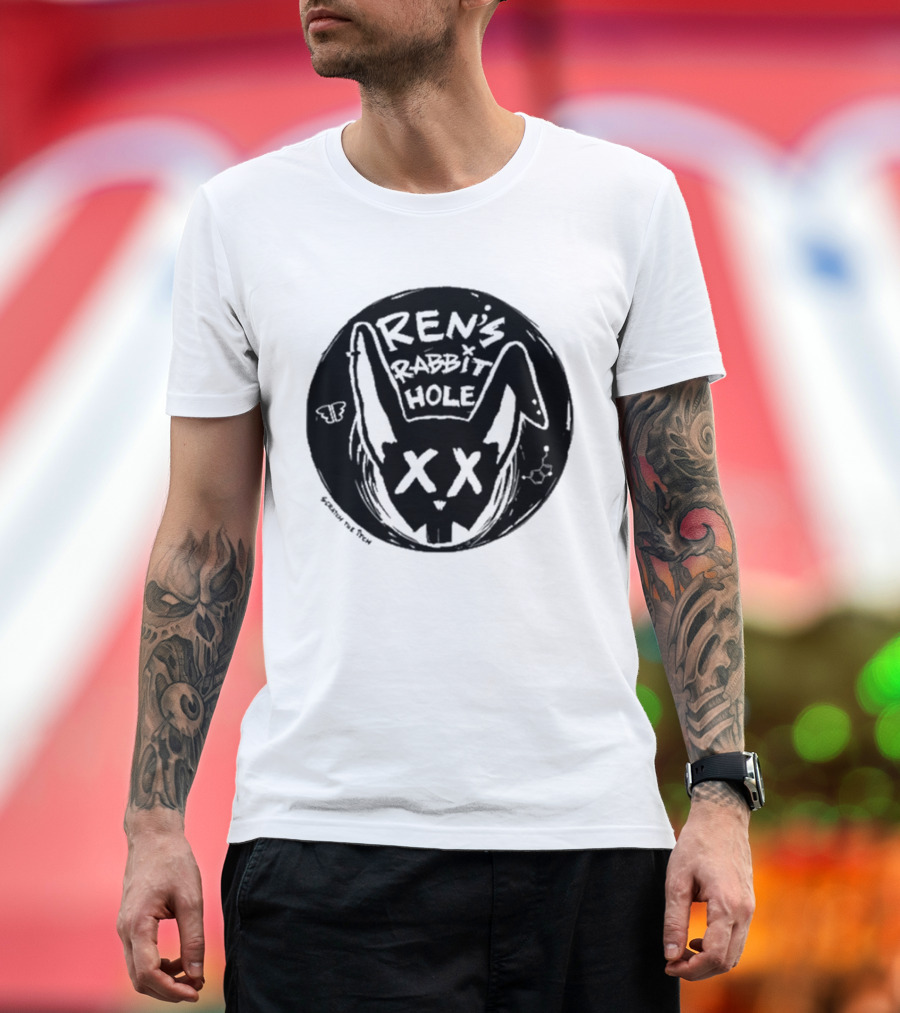 Ren's Rabbit Hole XX Black and White Butterfly Sketch T-Shirt