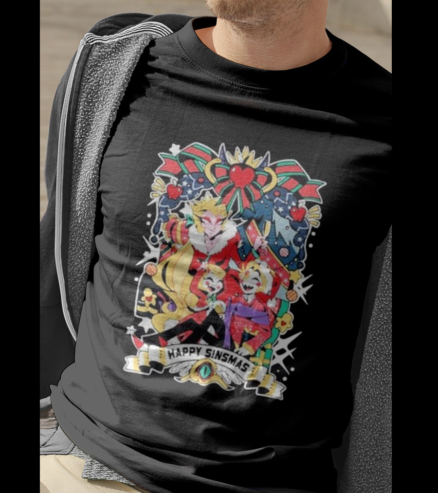 Hazbin Hotel Happy Sinsmas Christmas Celebration With Characters And Holiday Decorations T-Shirt