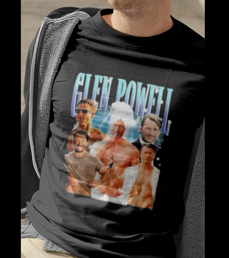 Glen Powell Kelsospade Multiphoto Collage T-Shirt