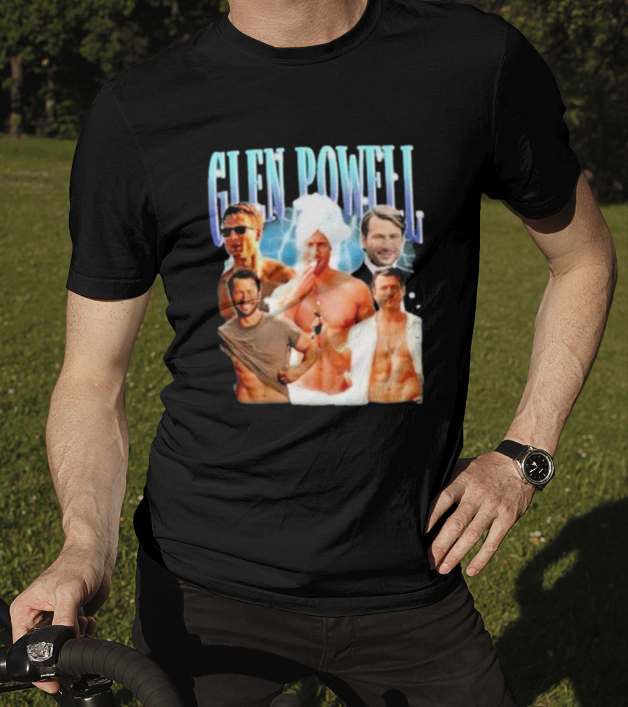 Glen Powell Kelsospade Multiphoto Collage T-Shirt