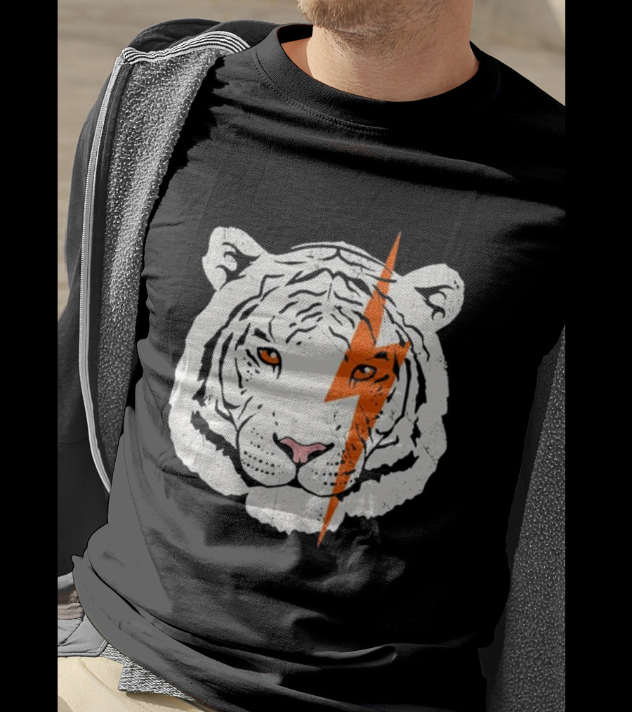 White Tiger Lightning Bolt Face T-Shirt
