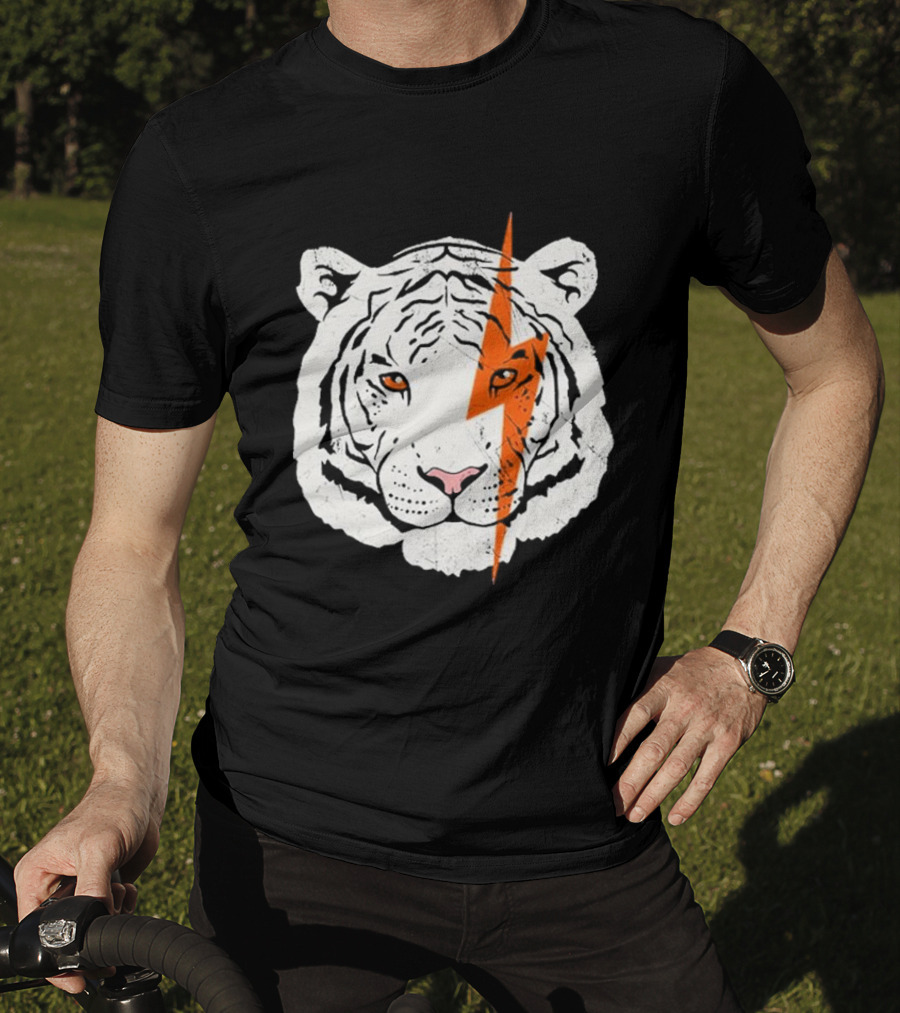 White Tiger Lightning Bolt Face T-Shirt