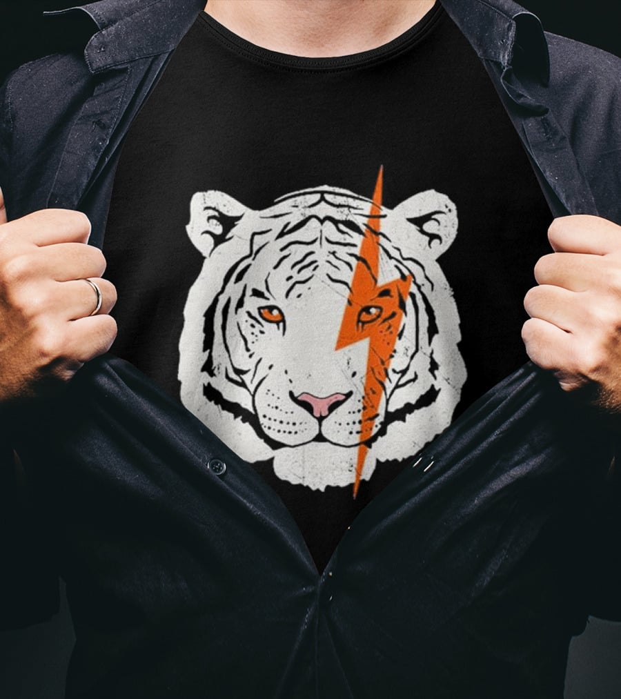 White Tiger Lightning Bolt Face T-Shirt