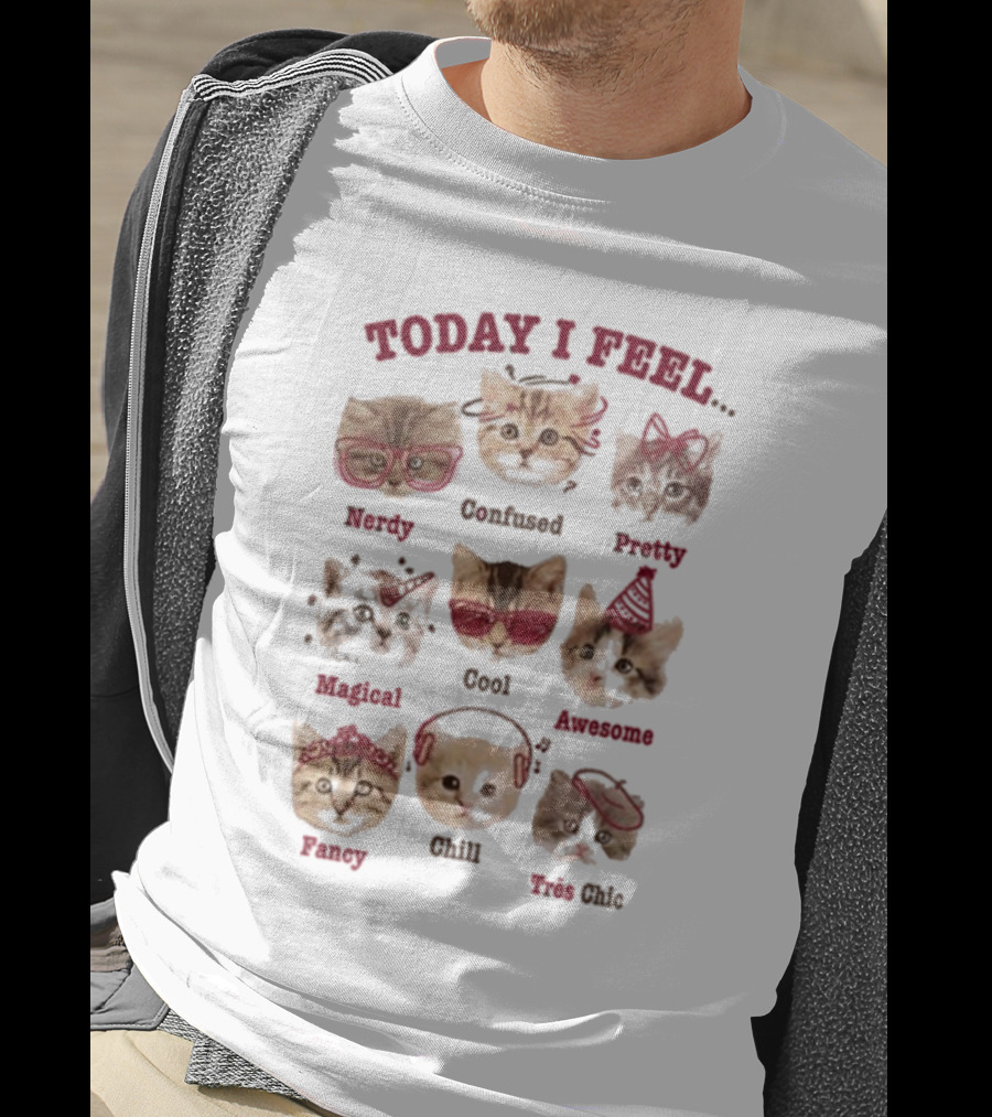 Today I Feel Nerdy Confused Pretty Magical Cool Awesome Fancy Chill Très Chic Cats T-Shirt