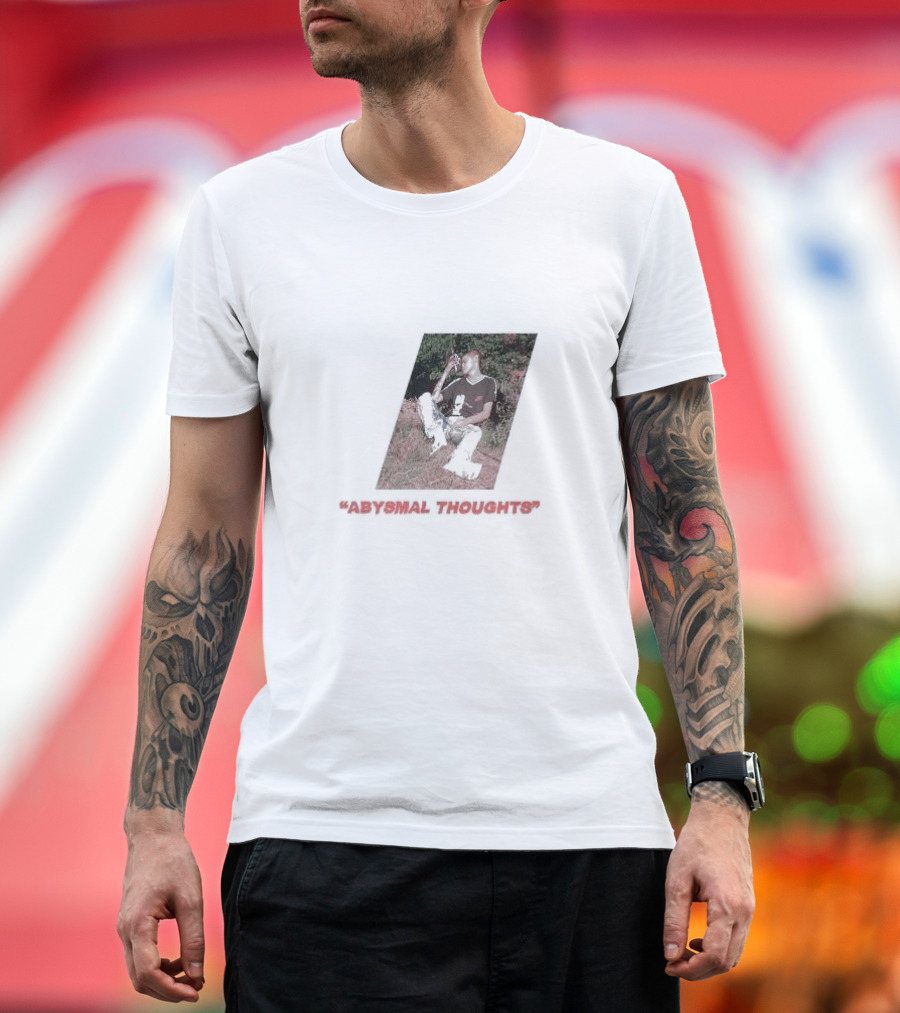Abysmal Thoughts The Drums Album Art with Seated Figure and Nature Background T-Shirt