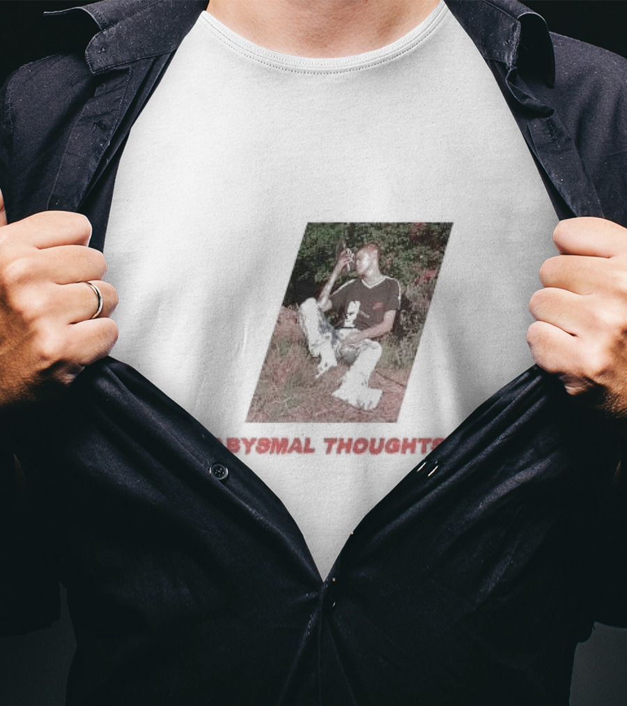 Abysmal Thoughts The Drums Album Art With Seated Figure And Nature Background T-Shirt