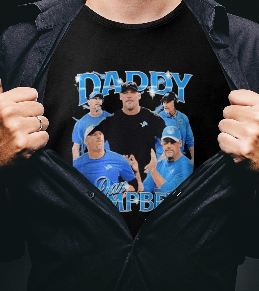 Daddy Dan Campbell Detroit Lions Football Coach Collage T-Shirt