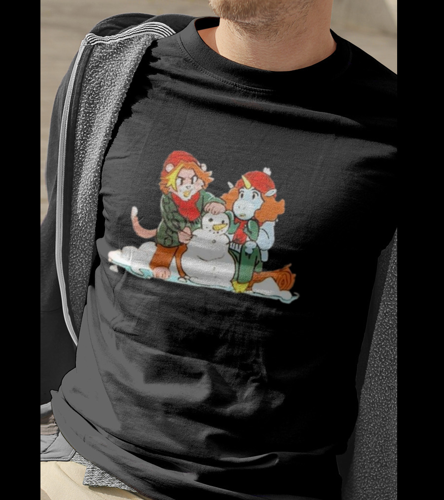 Furry Grumps Building A Snowman In Winter Scene T-Shirt