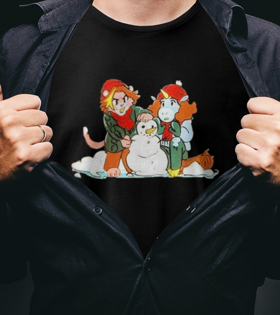 Furry Grumps Building A Snowman In Winter Scene T-Shirt