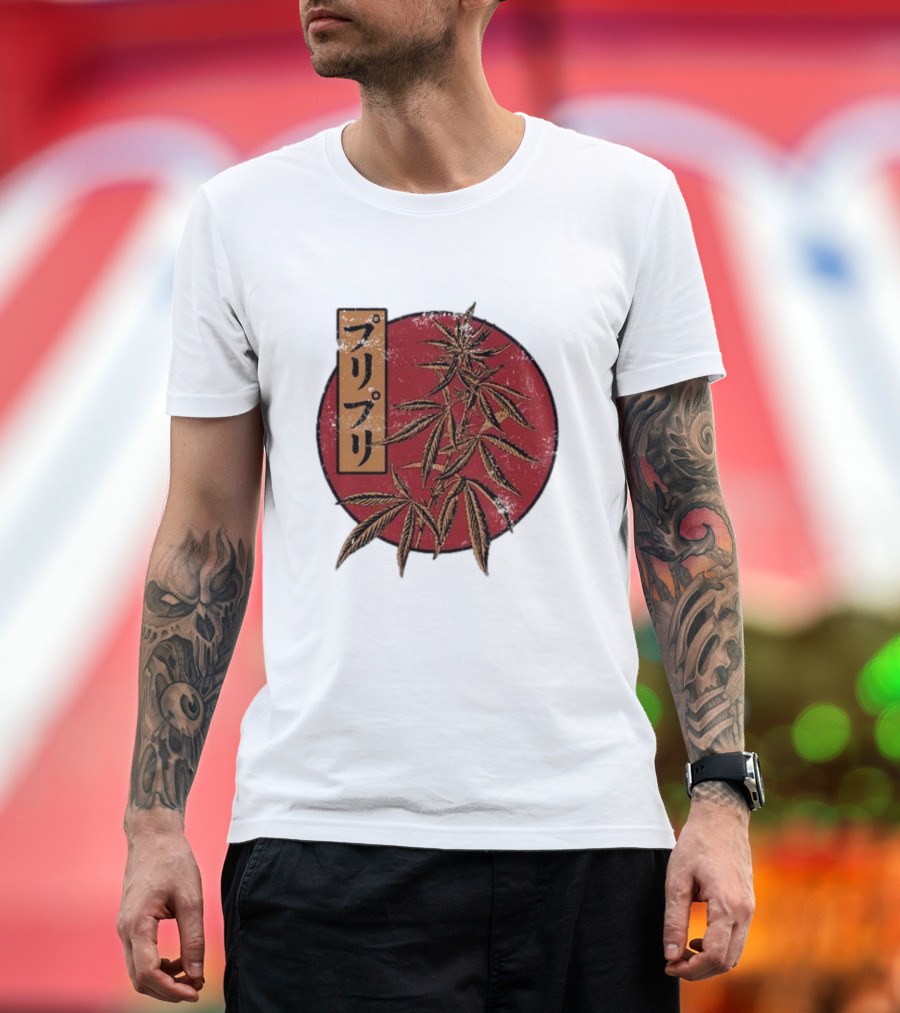 Stoned Buri-Buri Japanese Style Cannabis Leaves Red Circle T-Shirt