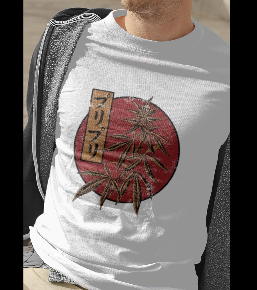 Stoned Buri-Buri Japanese Style Cannabis Leaves Red Circle T-Shirt