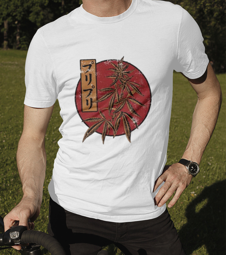 Stoned Buri-Buri Japanese Style Cannabis Leaves Red Circle T-Shirt