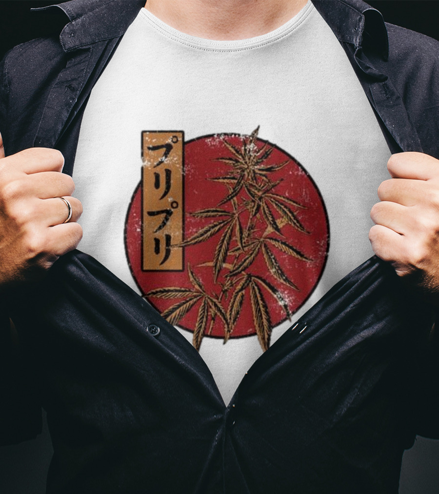 Stoned Buri-Buri Japanese Style Cannabis Leaves Red Circle T-Shirt