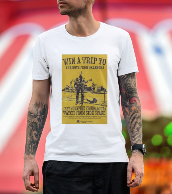 Premium T-Shirt: Win a Trip to The Boys from Oklahoma Meet Turnpike Troubadours Watch from Side Stage Boone Pickens Stadium April 12 T-Shirt Win a Trip to The Boys from Oklahoma Meet Turnpike Troubadours Watch from Side Stage Boone Pickens Stadium April 12 T-Shirt