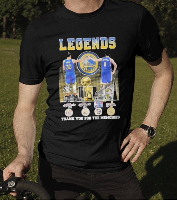 Golden State Warriors Curry Thompson Legends Finals Champions Signature Thank You For The Memories T-Shirt
